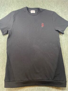 Black Men's Crewneck Short-Sleeve Sweatshirt with Subtle Chest Snake Embroidery